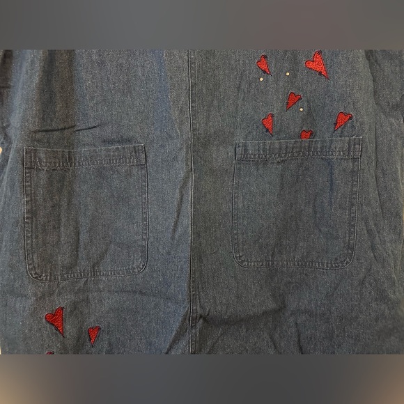 The Quacker Factory Denim Jumper Dress w/Red Hearts. XL Knee Length. NWT - Picture 2 of 8